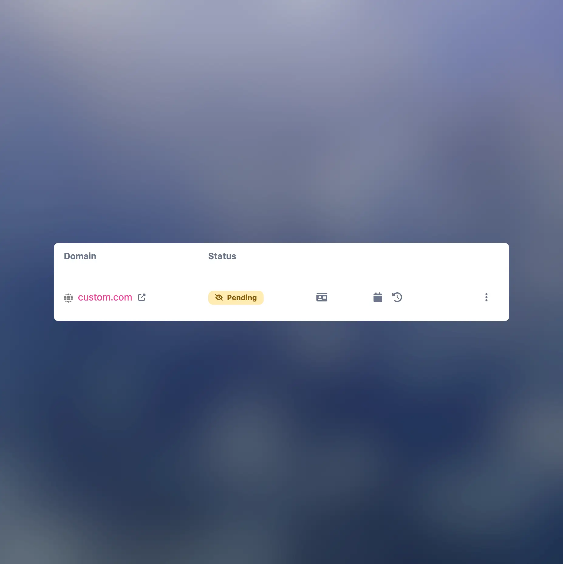 66vcard custom domains page showing domain management