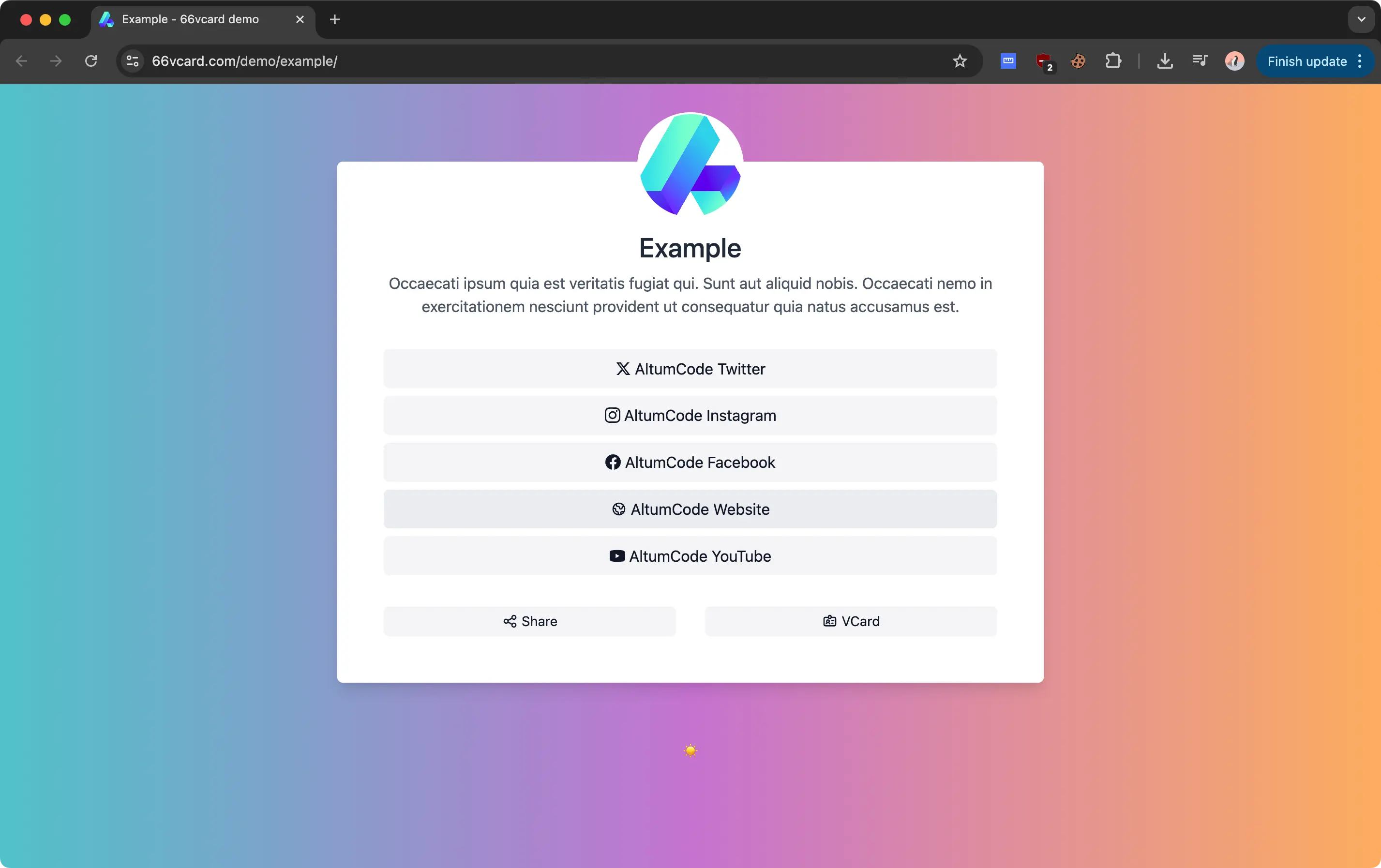 66vcard example vcard page in light theme