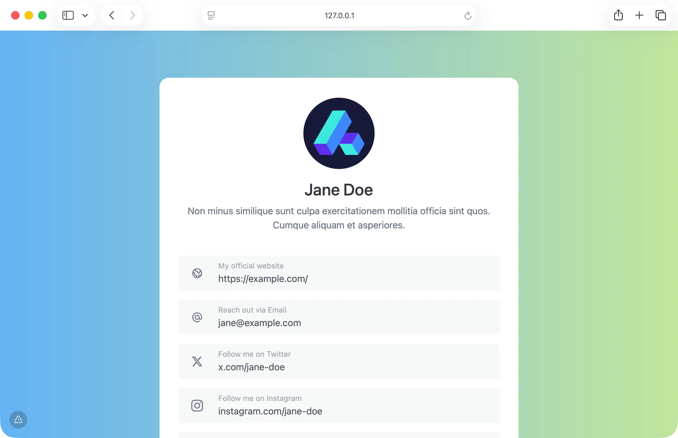 66vcard example vcard page